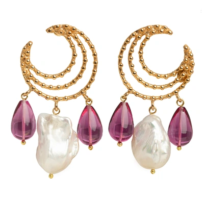 Christie Nicolaides Vivia Earrings Pink & Pearl In Gold