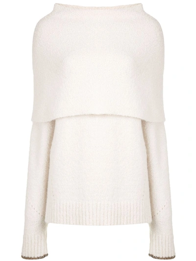 Proenza Schouler Foldover Textured Alpaca Merino Wool Blend Sweater In Ivory