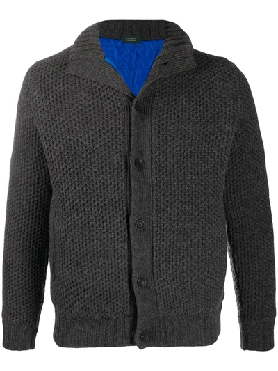 Zanone Long-sleeved Waffle Knit Cardigan In Grey