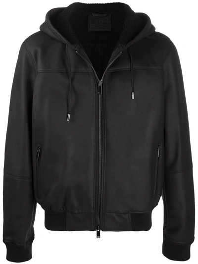 Desa 1972 Drawstring Hooded Leather Jacket In Black