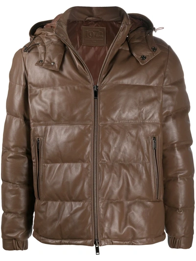 Desa 1972 Padded Leather Jacket In Brown