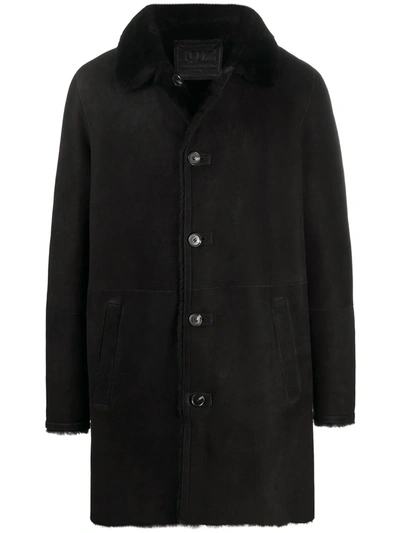Desa 1972 Shearling Collar Buttoned Up Coat In Black