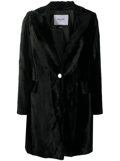 Paltò Faux-fur Single-breasted Coat In Black