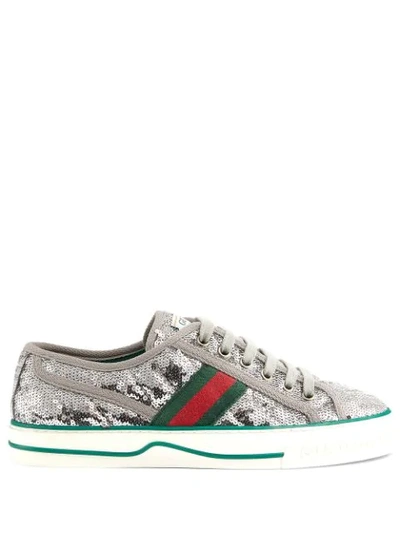 Gucci Tennis 1977 Sneakers In Silver Sequin Satin
