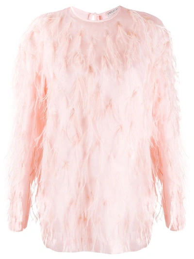 Pucci Feather Embroidery Silk Blouse In Pink