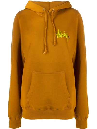 Stussy Logo Print Drawstring Hoodie In Brown