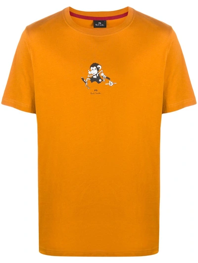 Ps By Paul Smith Running Monkey-print Organic Cotton T-shirt In Orange