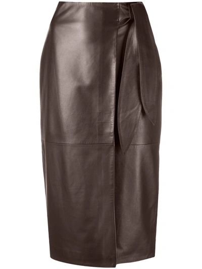 Arma Lambskin Leather Pencil Skirt In Brown