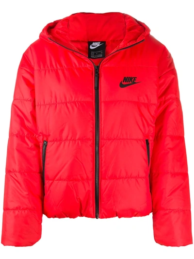 Nike Swoosh Logo Printed Puffer Jacket In Red