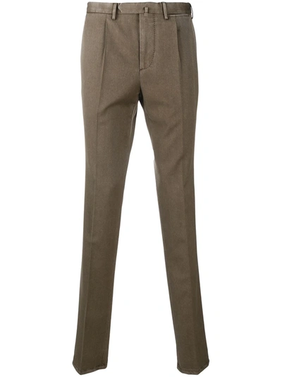 Dell'oglio Inverted Pleat Wool Trousers In Brown