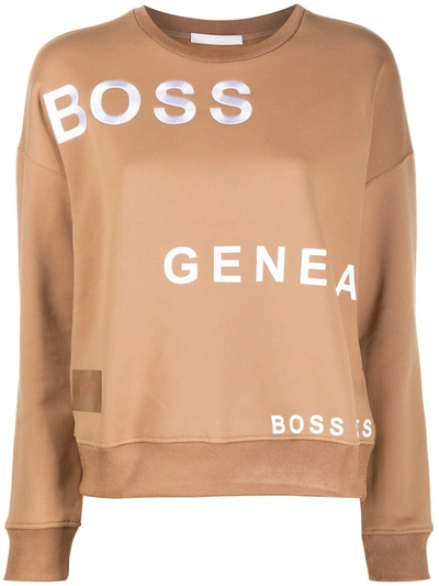 Hugo Boss All-over Logo Sweatshirt In Brown