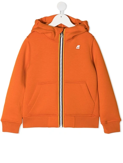 K-way Kids' Contrasting Zip Hoodie In Orange