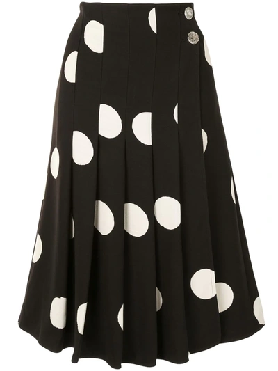 Proenza Schouler Broken Dot Pleated Skirt In 22090 Black/ecru Dot