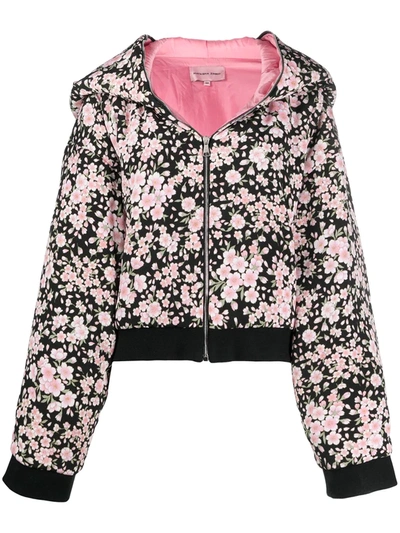 Natasha Zinko Floral Puffer Jacket With Hood In Black