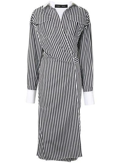 Proenza Schouler Stripe Long Sleeve Stretch Cotton Wrap Shirtdress In Black