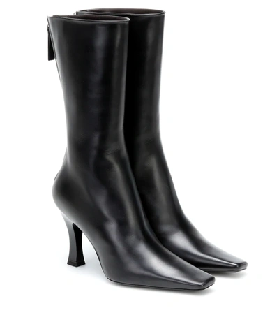 The Row Office Leather Ankle Boots In Black