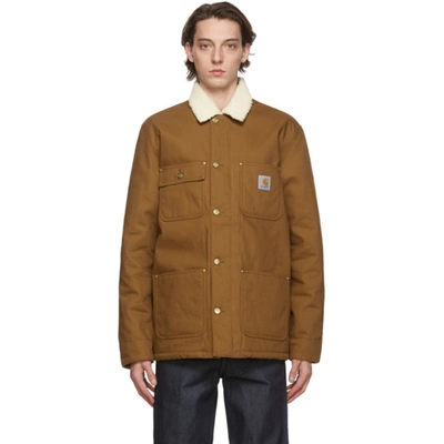 Carhartt Fairmount Faux Shearling-lined Organic Cotton-canvas Field Jacket In Hz01 Brown
