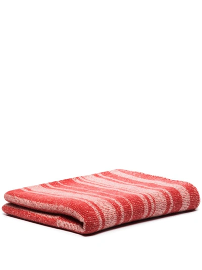 The Elder Statesman Super Soft Striped Cashmere Blanket In Red