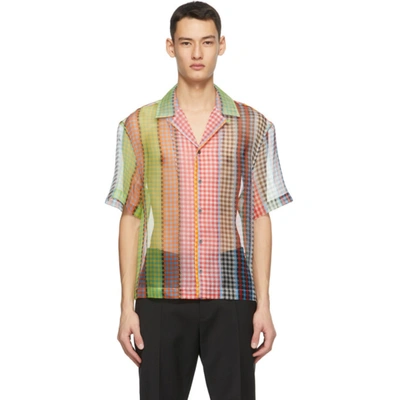 Deveaux Houndstooth-stripe Cuban-collar Silk-organza Shirt In Market Bag