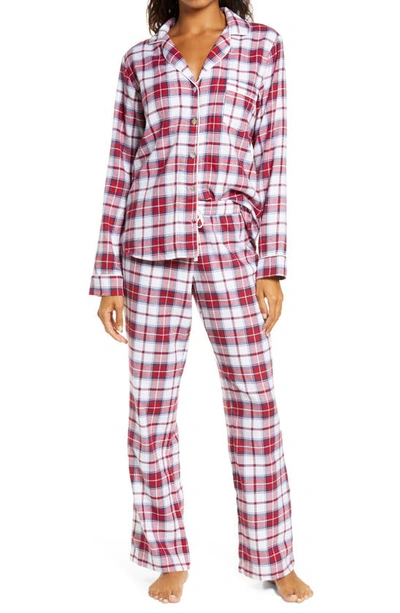 Ugg Raven Plaid Flannel Pajama 2-piece Set In White / Red Plaid