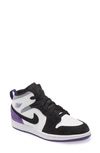 Jordan Kids' Nike  Air  1 Mid Se Basketball Shoe In White/ Purple/ Black/ Grey