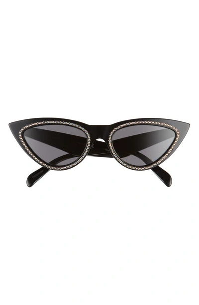 Celine 56mm Studded Cat Eye Sunglasses In Shiny Black/ Smoke
