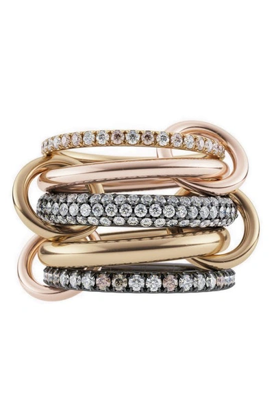 Spinelli Kilcollin Leo Mix Diamond Linked Rings In Yellow Gold/ Rose Gold/ Silver