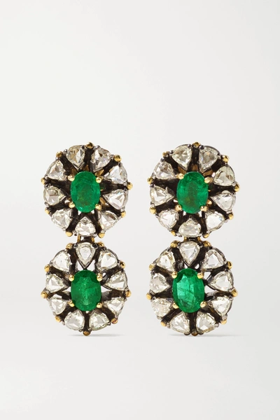 Amrapali 18-karat Gold, Sterling Silver, Emerald And Diamond Earrings