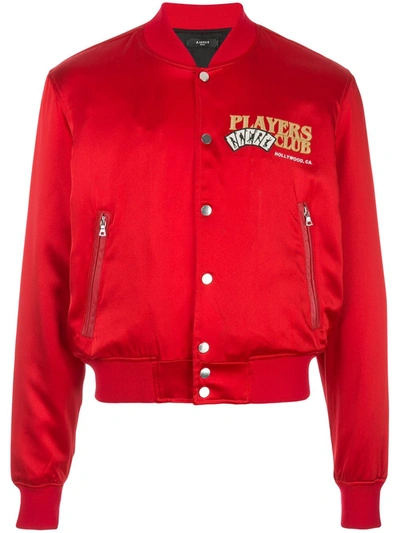 Amiri Players Club Bomber Jacket In Red
