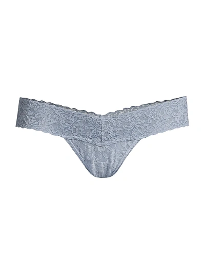 Hanky Panky Stretch Lace Traditional-rise Thong In Grey Mist