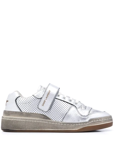 Saint Laurent Perforated Lace-up Sneakers In Silver