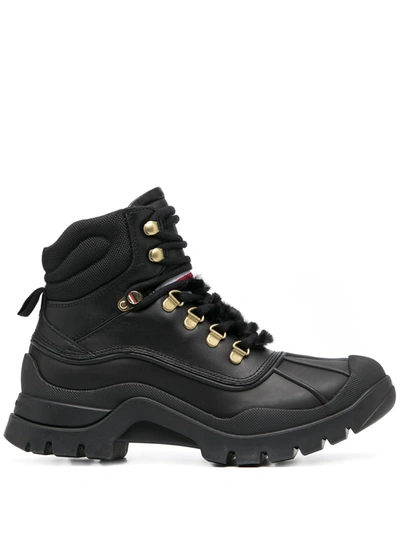 Tommy Hilfiger Lace-up Hiking Boots In Black