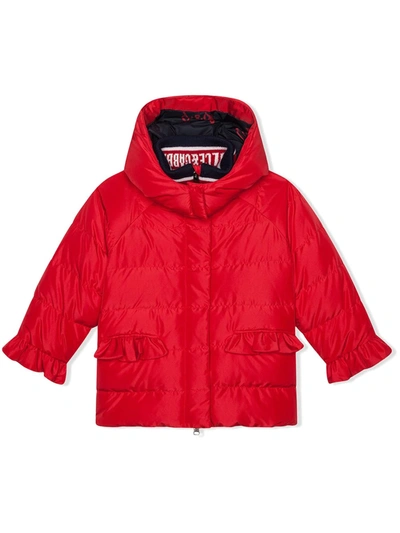 Dolce & Gabbana Kids' Nylon Down Jacket With Ruches In Red
