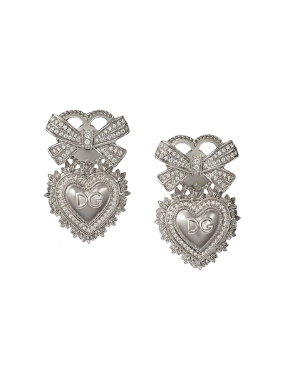 Dolce & Gabbana 18kt White Gold Devotion Diamond Sacred Heart Earrings