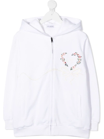 Dolce & Gabbana Kids' Floral Heart Print Zipped Hoodie In White