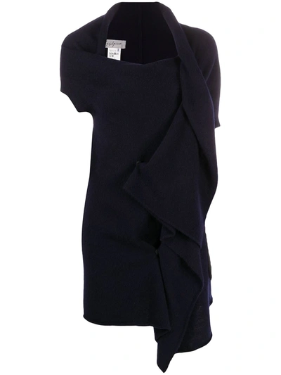 Yohji Yamamoto Asymmetric Short-sleeve Knit Jumper In Blue