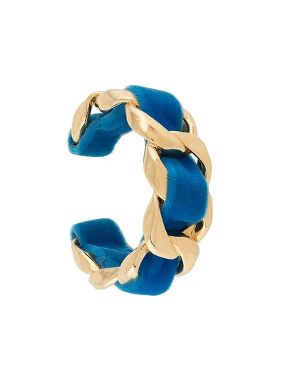 Pre-owned Chanel 1980s Velvet And Chain Cuff In Gold
