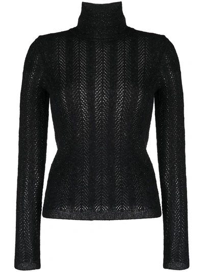 Saint Laurent Chevron-knit Jumper In Black