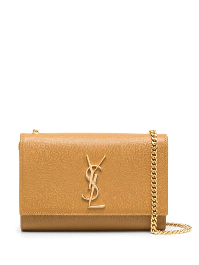 Saint Laurent Kate Small Ysl Monogram Grain De Poudre Crossbody Bag On Chain In Brown