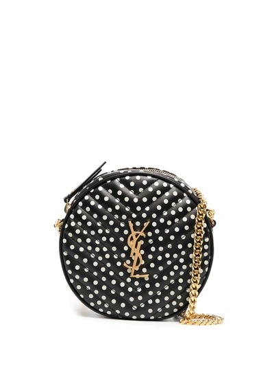 Saint Laurent Vinyle Polka Dot Crossbody Bag In Black