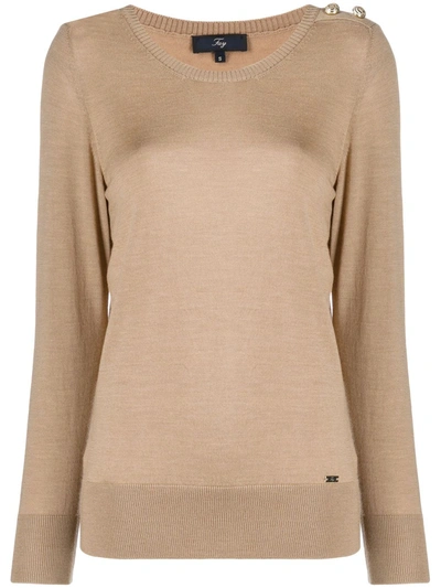 Fay Fine Knit Jumper With Embossed Button Detail In Neutrals