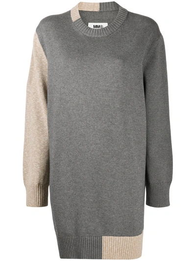 Mm6 Maison Margiela Intarsia-knit Elbow Patch Dress In Grey