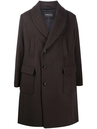 Emporio Armani Single Breasted Coat In Brown
