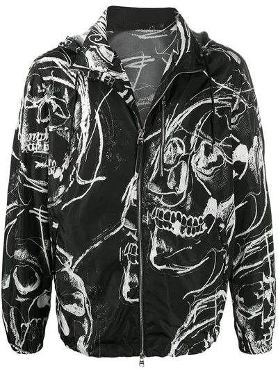 Alexander Mcqueen Man Black Bomber Jacket With Painted Skull