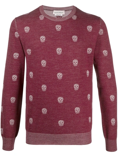 Alexander Mcqueen Skull Lurex-knit Wool Sweater In Red
