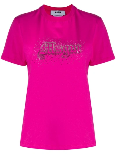 Msgm Embellished Logo T-shirt In Pink