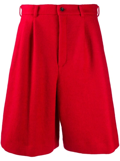 Comme Des Garçons Wide Leg Pleated Waist Shorts In Red
