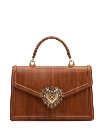 Dolce & Gabbana Large Devotion Tote Bag In Brown