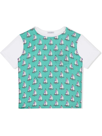 Dolce & Gabbana Kids' Sailboat Pattern T-shirt In Green