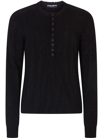 Dolce & Gabbana Half-button Cable-knit Jumper In Black